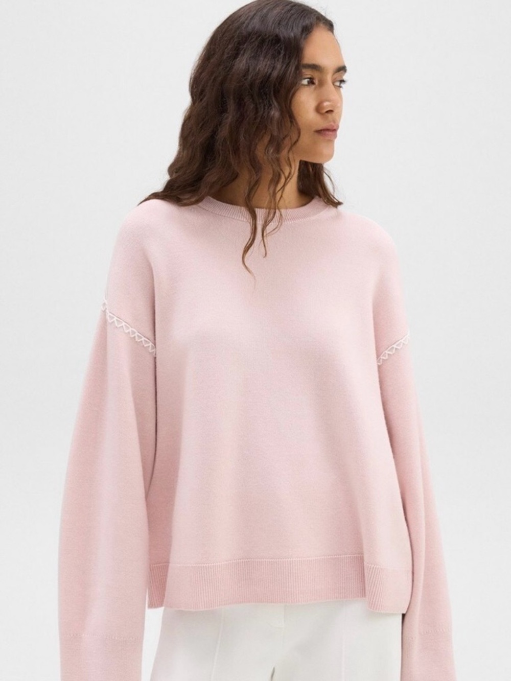 Theory Pink Blanket Stitch Oversized Sweater, Small